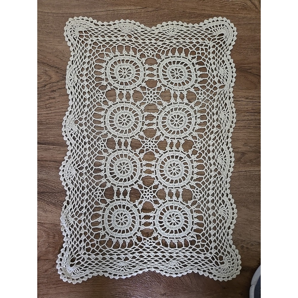 Vintage Handmade Crochet Lace Doily Cream Table Accent Decorative Home Decor